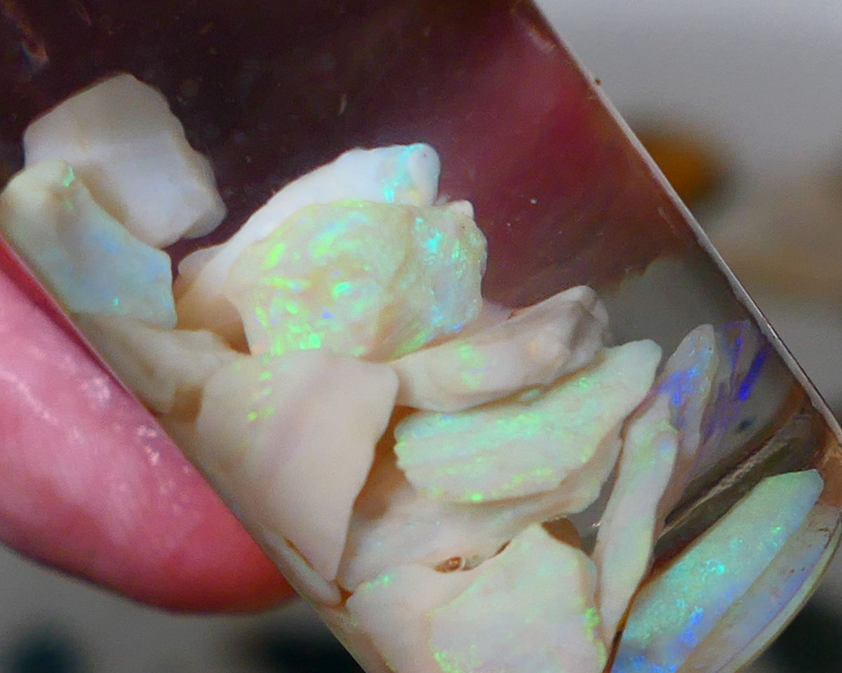 Lightning Ridge Rough Opal Small seams 21cts Light base Multicolours 11mm to chip size range Auction74