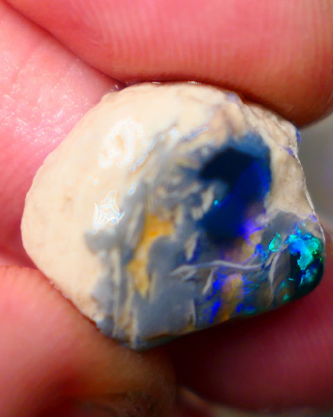 Lightning Ridge Black knobby opal formation Rub Rough 11.25cts Wow Very exotic with some Broad zones of colour Blue/Green/Teal/Yellow 18x16x8mm Auction156