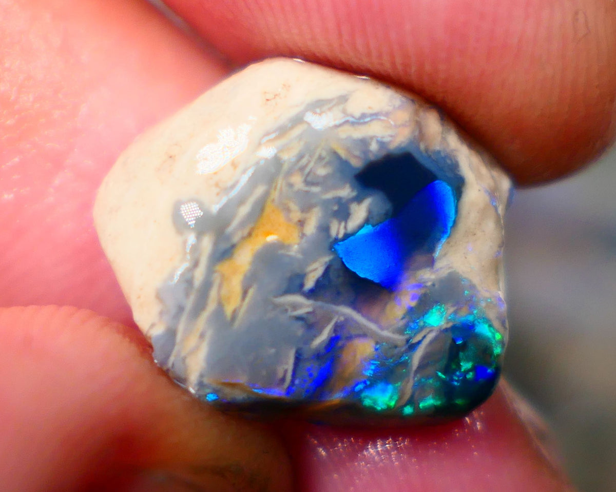 Lightning Ridge Black knobby opal formation Rub Rough 11.25cts Wow Very exotic with some Broad zones of colour Blue/Green/Teal/Yellow 18x16x8mm Auction156