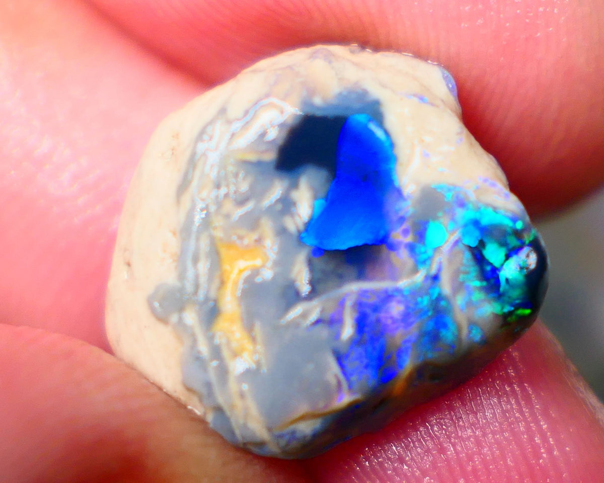 Lightning Ridge Black knobby opal formation Rub Rough 11.25cts Wow Very exotic with some Broad zones of colour Blue/Green/Teal/Yellow 18x16x8mm Auction156