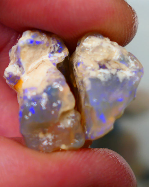 Lightning Ridge Pair of Crystal Knobby opal rough 31.00cts Showing lots of blues colours sold as gamble 21x16x10mm & 21x18x9mm Auction149