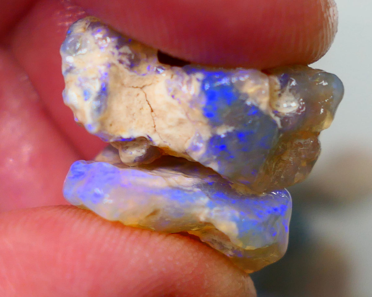 Lightning Ridge Pair of Crystal Knobby opal rough 31.00cts Showing lots of blues colours sold as gamble 21x16x10mm & 21x18x9mm Auction149