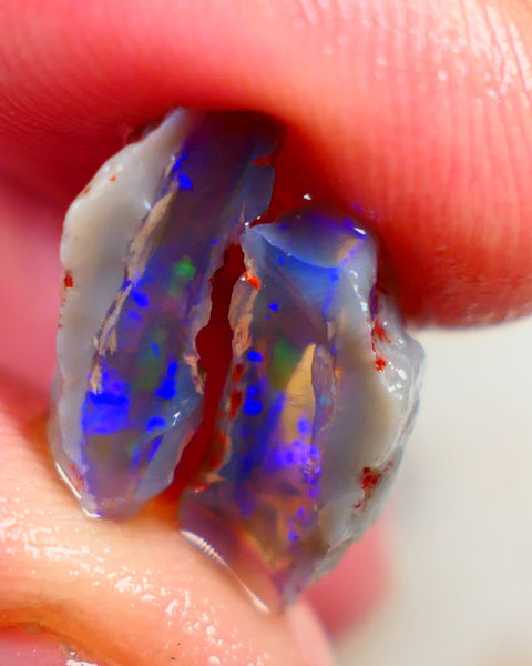 Gorgeous Dark Crystal knobby split 7.35cts Gem Bright deep Royal blues and green flashes 15x9x5mm & 14x7x6mm Auction167