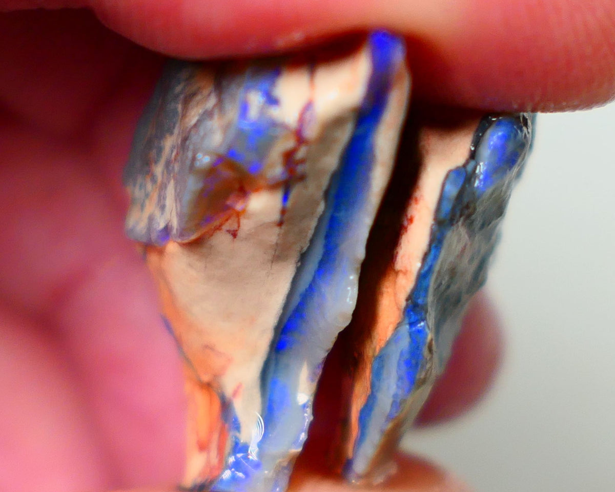 Lightning Ridge Dark base seam opals fresh from the mine walls 23.50cts Gorgeous Blue fires 28x14x10mm & 23x15x7mm Auction176