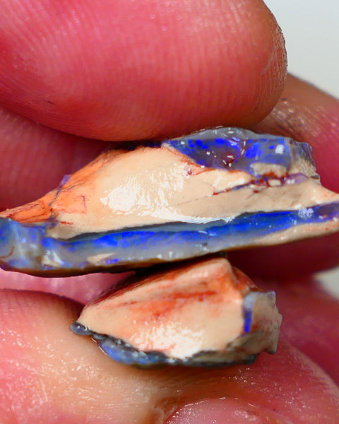 Lightning Ridge Dark base seam opals fresh from the mine walls 23.50cts Gorgeous Blue fires 28x14x10mm & 23x15x7mm Auction176