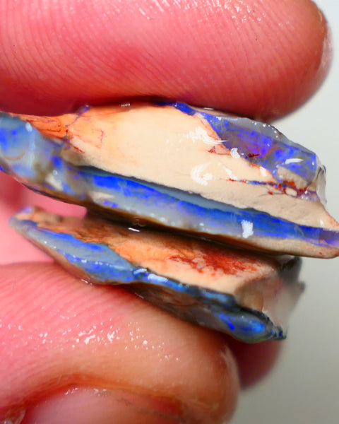 Lightning Ridge Dark base seam opals fresh from the mine walls 23.50cts Gorgeous Blue fires 28x14x10mm & 23x15x7mm Auction176