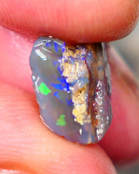 Lightning Ridge Dark Base Crystal Opalised wood fossil opal rough 3.00cts Green & Blue fire flashes  13x11x4mm GMB-061