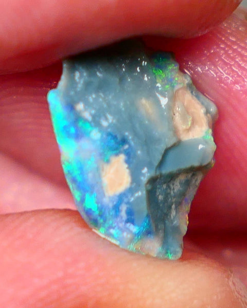 Lightning Ridge Crhystal Seam opal rough 1.90cts Cutters Select thin so suit inlay Bright Green/Yellow  dominant fires 12x12x2.5mm GMB-053