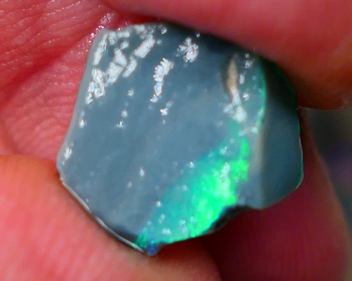 Lightning Ridge Black Seam opal rough 4.00cts Bright Green dominant multifires to cut 13x13x5mm  GMB-052