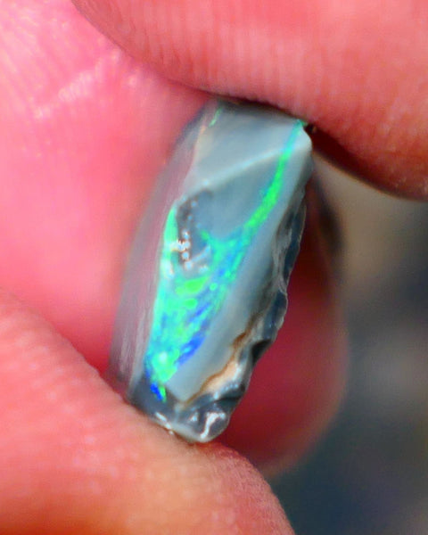 Lightning Ridge Black Seam opal rough 4.00cts Bright Green dominant multifires to cut 13x13x5mm  GMB-052