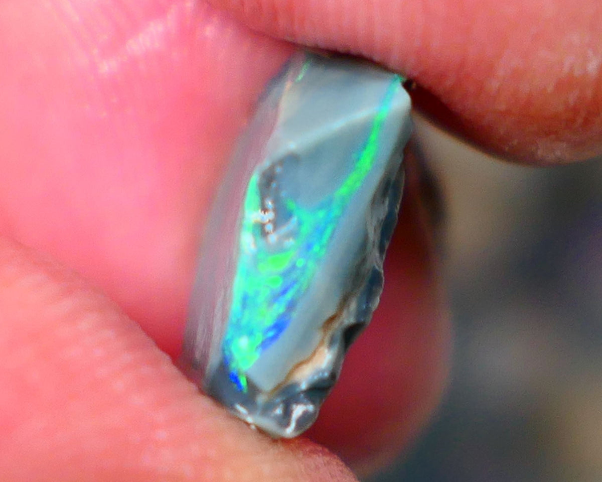 Lightning Ridge Black Seam opal rough 4.00cts Bright Green dominant multifires to cut 13x13x5mm  GMB-052