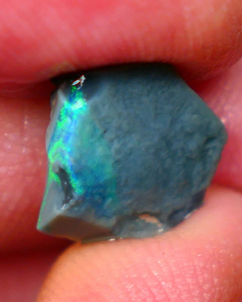 Lightning Ridge Black Seam opal rough 4.00cts Bright Green dominant multifires to cut 13x13x5mm  GMB-052