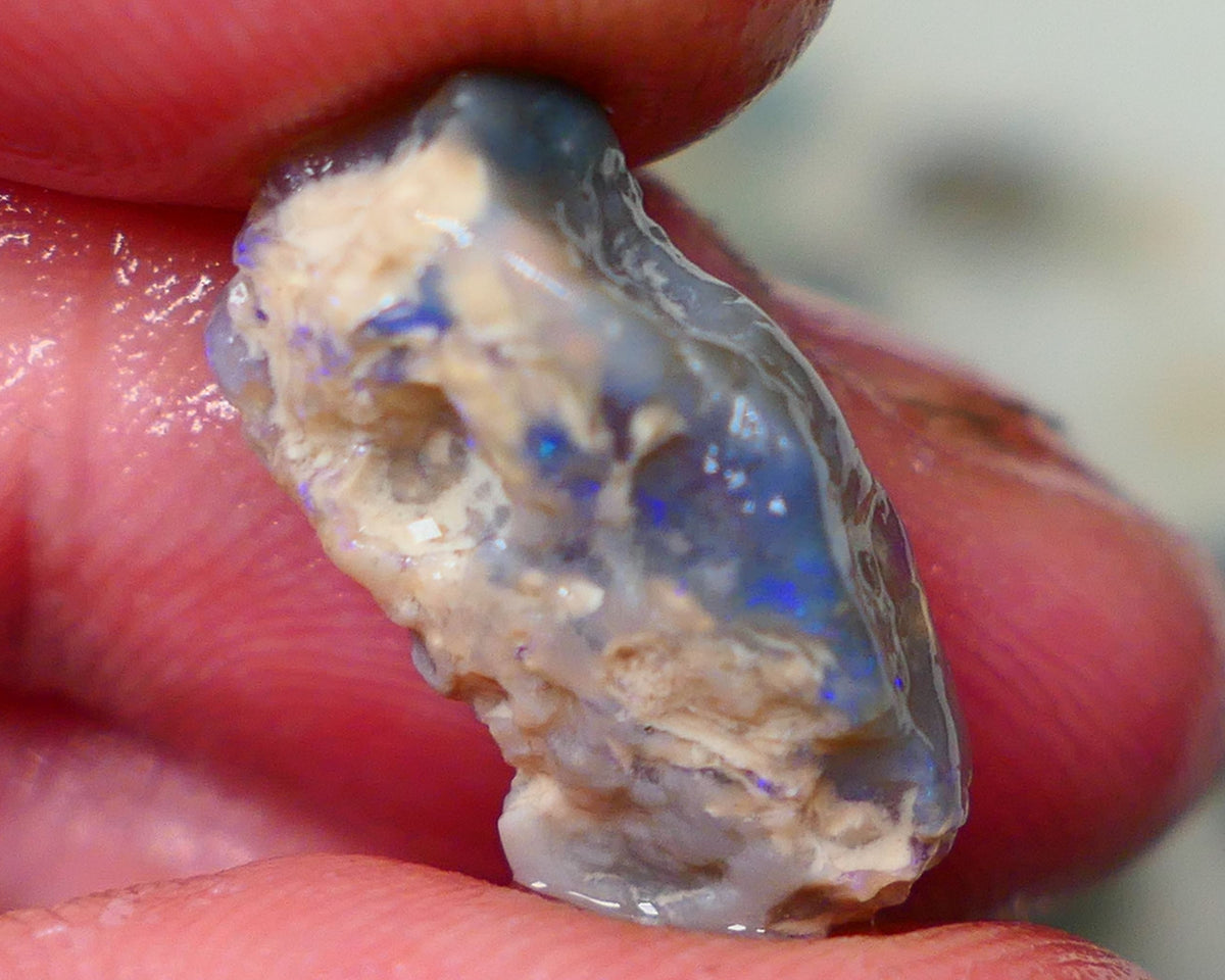 Lightning Ridge Dark Crystal knobby opal rough 7.00cts Bright Blue bar to expose sold as gamble 20x9x7mm GMB-048