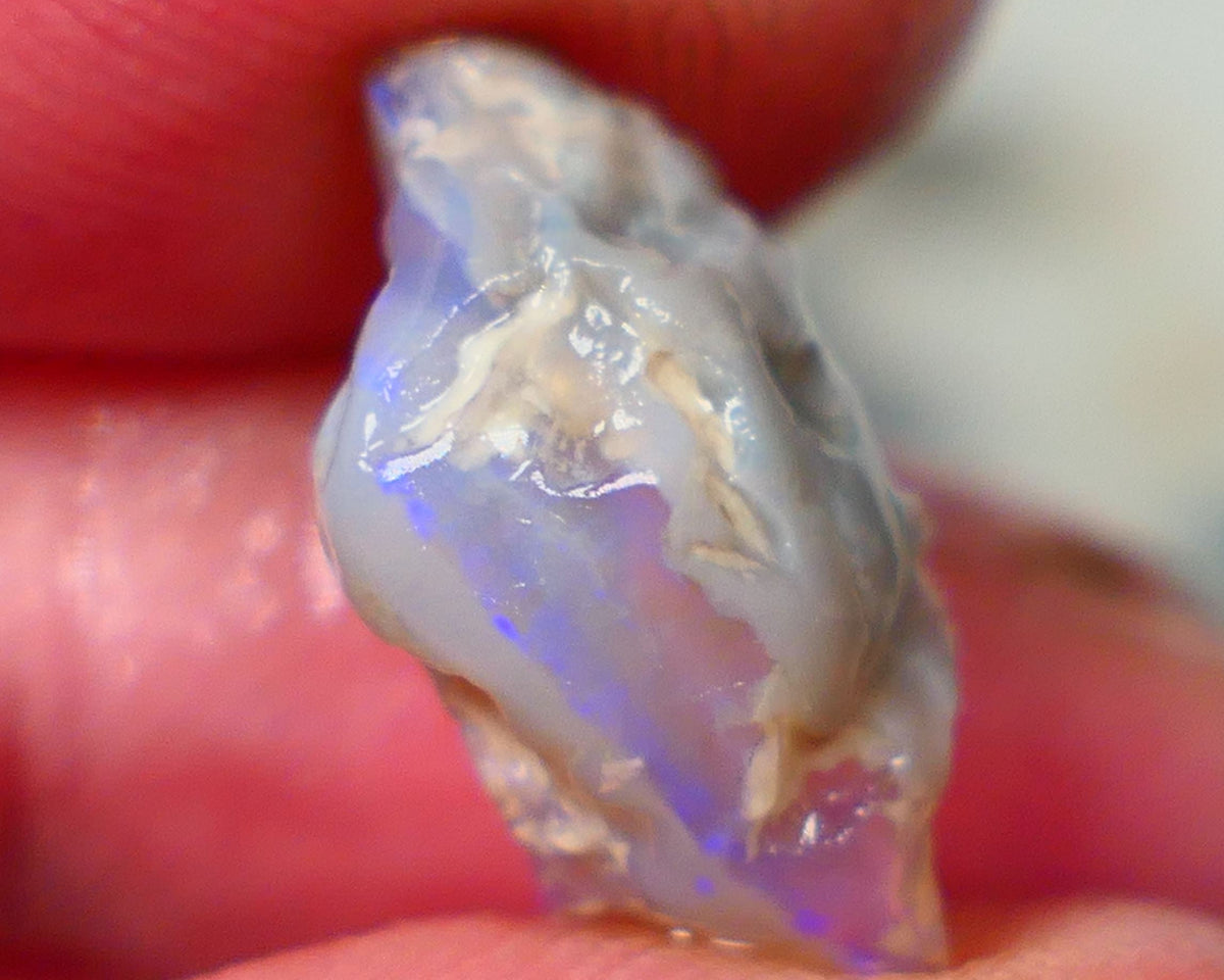 Lightning Ridge Crystal on Dark base half a knobby split opal rough 5.30cts Flat bar with Blue fires to expose 18x8x8mm GMB-046