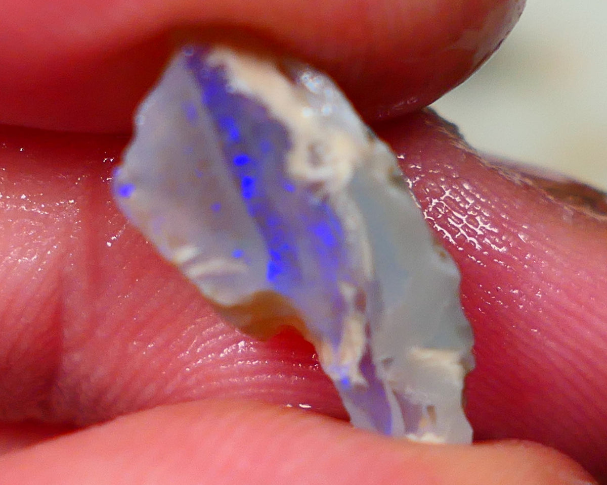 Lightning Ridge Crystal on Dark base half a knobby split opal rough 5.30cts Flat bar with Blue fires to expose 18x8x8mm GMB-046