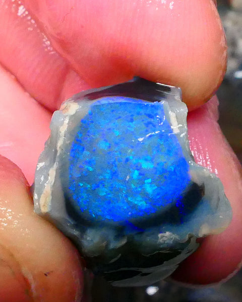 Big Sized Lightning Ridge Gem Dark Crystal base (semi Black) Knobby split 44.00cts Stunning Super Bright Green & blue dominant M.fires Gorgeous Confetti patterns  24x16x13mm & 23x18x15mm NSW103