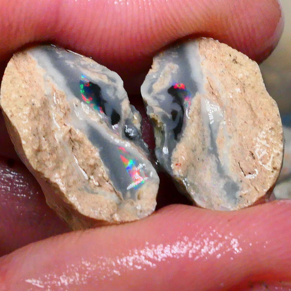 Lightning Ridge Reds on Dark/Black base Knobby split 36.00cts Red dominant M.fires 24x19x12mm & 22x13x12mm NSW104