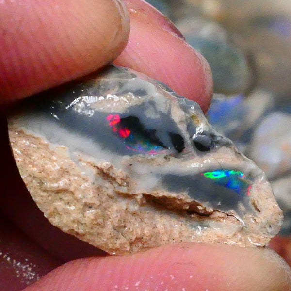 Lightning Ridge Reds on Dark/Black base Knobby split 36.00cts Red dominant M.fires 24x19x12mm & 22x13x12mm NSW104