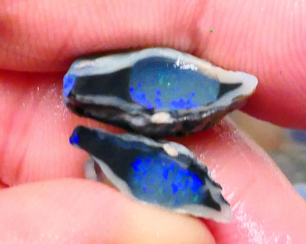 Lightning Ridge Dark Crystal base (semi Black) Knobby split 10.75cts Nice Green & Blue fires in crystal center showing confetti pattern 16x11x7mm & 15x10x6mm NSW107