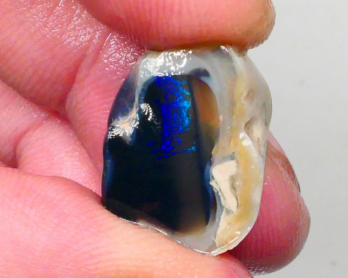 Lightning Ridge Black Crystal Knobby opal Split pair 27.50cts Bright Electric Blue/Green/Teal fires In 2 bars on thick one thin 17x14x12mm & 18x11x8mm NSW109