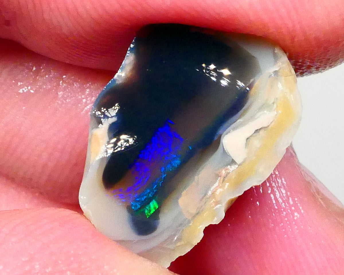 Lightning Ridge Black Crystal Knobby opal Split pair 27.50cts Bright Electric Blue/Green/Teal fires In 2 bars on thick one thin 17x14x12mm & 18x11x8mm NSW109