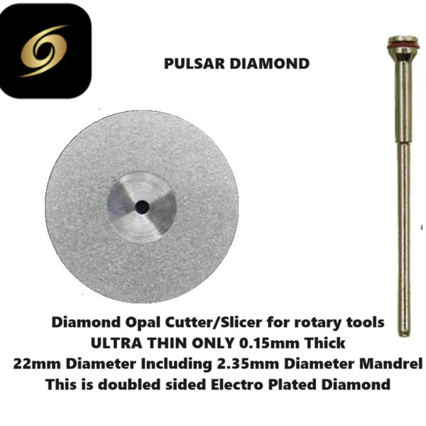 ULTRA THIN ONLY 0.15mm THICK Diamond Opal Cutting wheel Slicer cutter 22mm Diameter + 2.35mm MANDREL fit Multitools with 2.35mm fittings