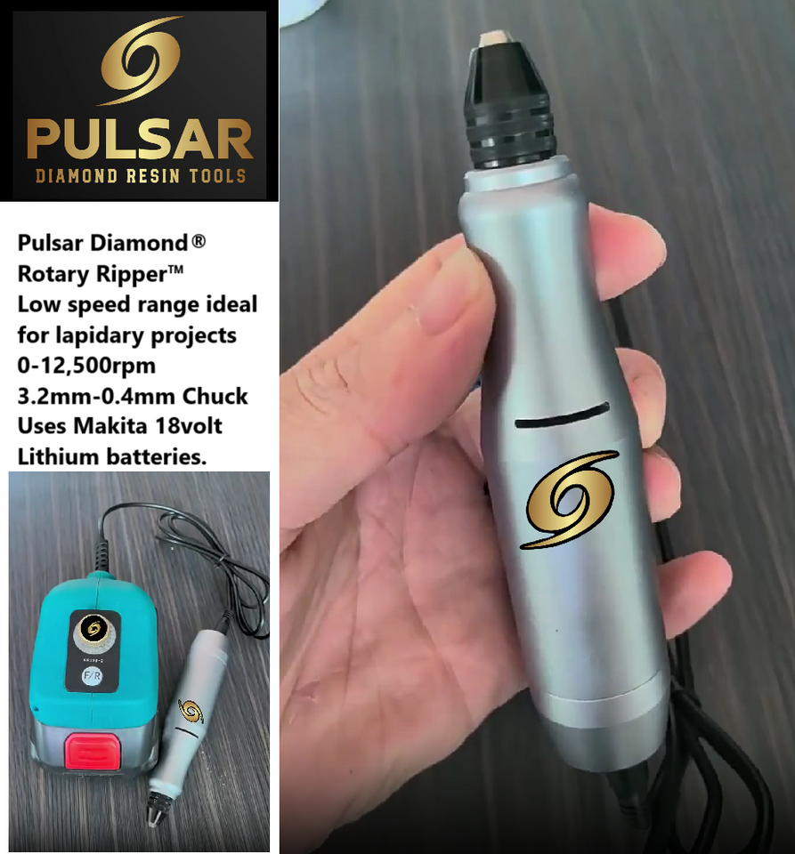 PULSAR DIAMOND® Cordless ROTARY RIPPER™ Lapidary Rotary Grinder Multi Tool 3.2mm-0.4mm chuck Slow Speeds from 0-12,500rpm Complete with 18Volt 3amp hr Makita Battery & Charger UK Plug