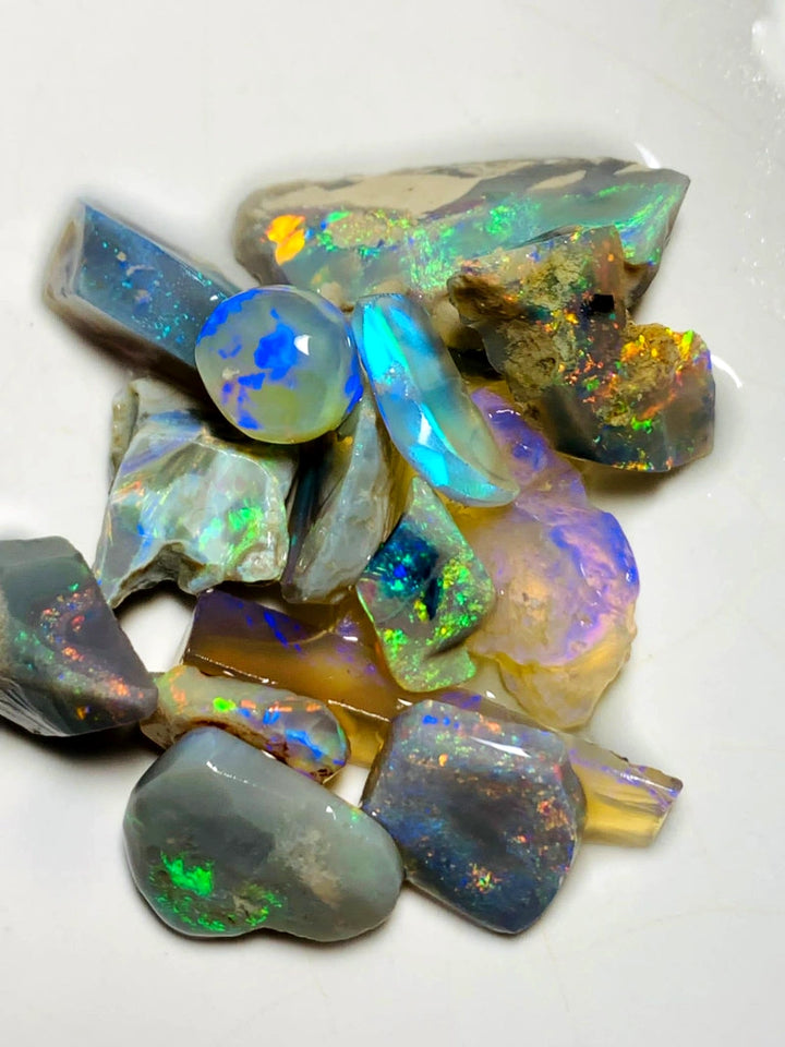 Lightning Ridge Opal Rough n Rub Parcel Dark & Crystal From the Miners Bench® 44cts Bright Multifires 23x9x6mm to 8x7x3mm WSY94