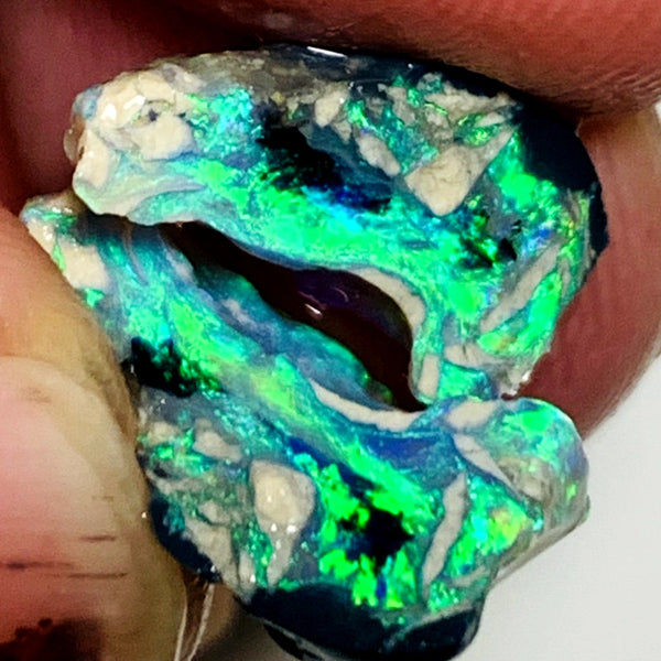 OPAL MONTH SPECIAL Lightning Ridge Rough Opal Black N1 Base Knobby Split 11cts Cutters Candy Exotic High Grade Super Bright Neon Green dominant fires 17x12x7mm & 15x7x7mm WSZ78