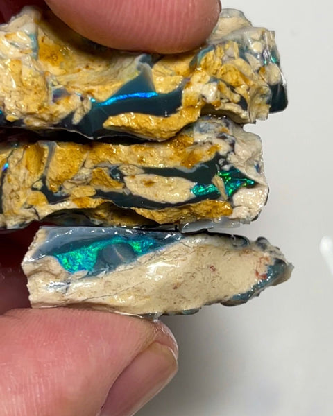 Lightning Ridge Big Sized Black Seam opals rough 95.00cts Showing bars to chase and explore 40x26x9 to 28x12x9 mm NSW080