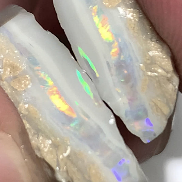 Lightning Ridge Rough Opal Grey /Crystal 25cts Cutters Candy® Exotic Seam Split Gem Grade packed with Super Bright Rainbow of fires in stunning bars 21x13x6mm & 15x12x7mm WST39