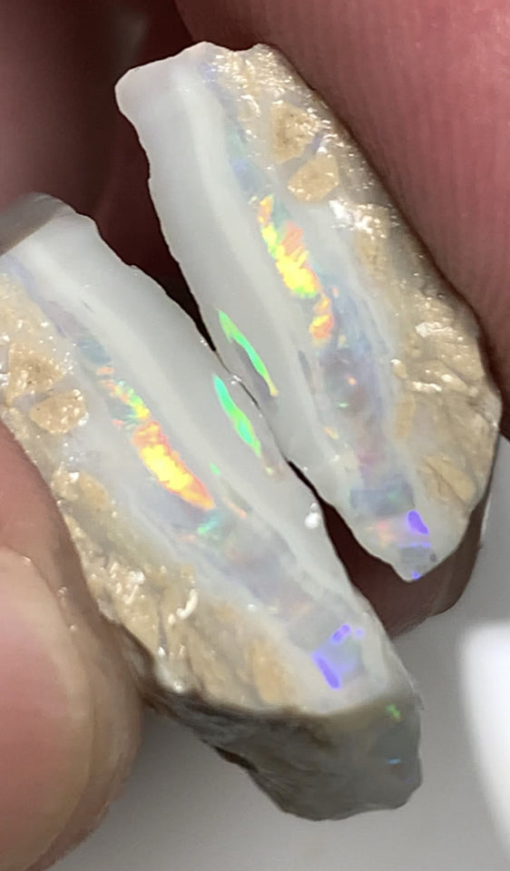 Lightning Ridge Rough Opal Grey /Crystal 25cts Cutters Candy® Exotic Seam Split Gem Grade packed with Super Bright Rainbow of fires in stunning bars 21x13x6mm & 15x12x7mm WST39