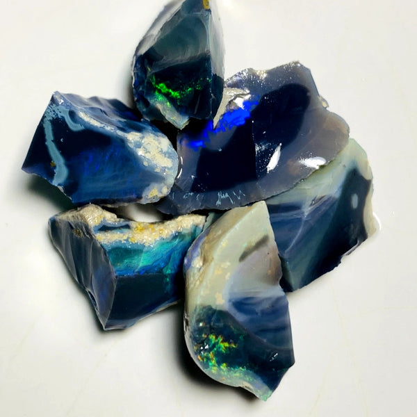 Lightning Ridge Rough Black & Dark Seam Opal Chunks Parcel 75cts Lots of Potential & Cutters Lots Bright colours & bars 17x15x10mm to 15x10x8mm WAB19