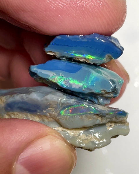 Lightning Ridge Rough Opal 47cts Big Stack of Thick Dark Base Seams Bright Multi colour fires to Cut / carve & polish 35x15x10mm to 20x15x7mm 1008