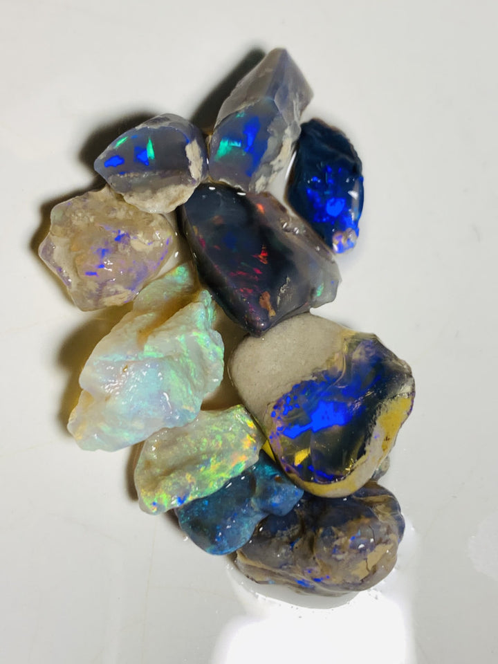 Lightning Ridge Rough Opal Parcel 37cts Black & Semi Black & Crystal High Grade Very Bright Lovely colourful material for cutters 18x8x7mm & 9x6x2mm WST14