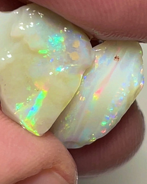 Lightning Ridge Rough Opal 6.95cts Pair Select hand picked Cutters Dark Seams Bright Multifires 15x11x4mm & 16x8x3mm NSA005