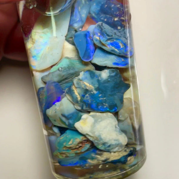 Lightning Ridge Rough Seam Opal Parcel 315cts Nice Sized Dark Seams with lots Potential & some Cutters Lots Bright colours mostly Blues 27x18x5mm to 13x12x4mm NSW006