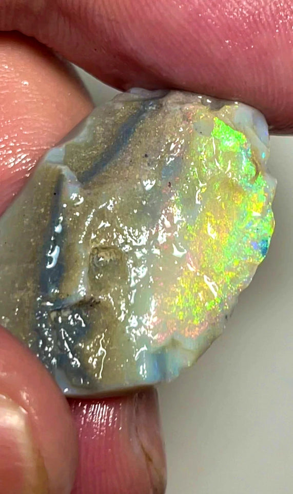 Lightning Ridge Rough Opal Light Base Untouched Seam 18.25cts High Grade Bright Multifires in stunning bar 31x24x4mm WAC12