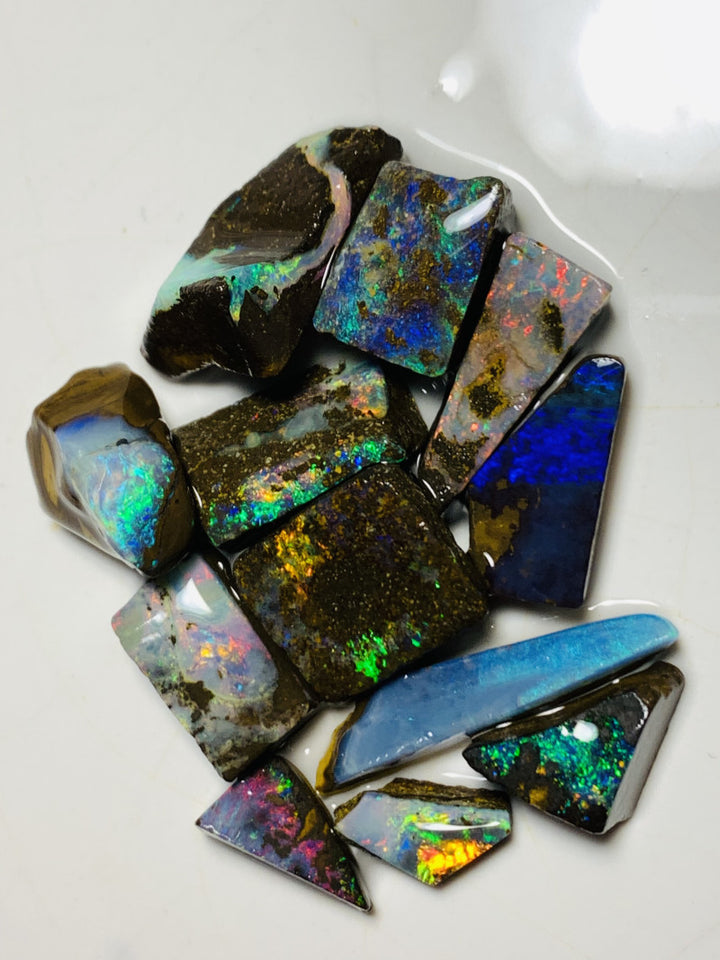 Australian Rough n Rubs Boulder Opal Parcel 69cts Winton Fields Lots Bright Lovely Multicolours to faces for cutters 15x12x3mm to 14x8x7mm WSU41