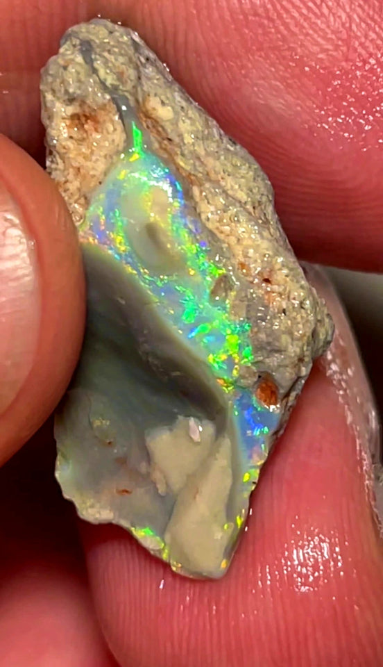 Lightning Ridge Rough Opal Dark Base Untouched Seam 13.5cts High Grade Bright Multifires in stunning bar 29x14x8mm WAC08