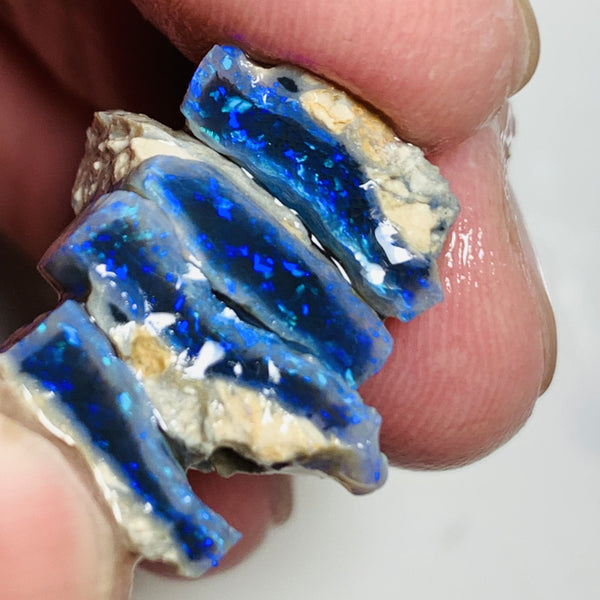 Lightning Ridge Rough Mulga® Black Crystal Opal Seam Splits  Cutters Candy® 19.4cts Exotic & Stunning Bright Cutters Gorgeous Blue fire in bars 15x13x4mm to 13x8x3mm WST71