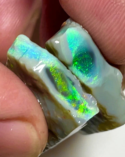 Lightning Ridge Rough Opal Big pair of Dark Base Seams 37cts Cutters  High Grade Bright Multifires in stunning bars 25x17x8mm & 23x16x6mm WAB59