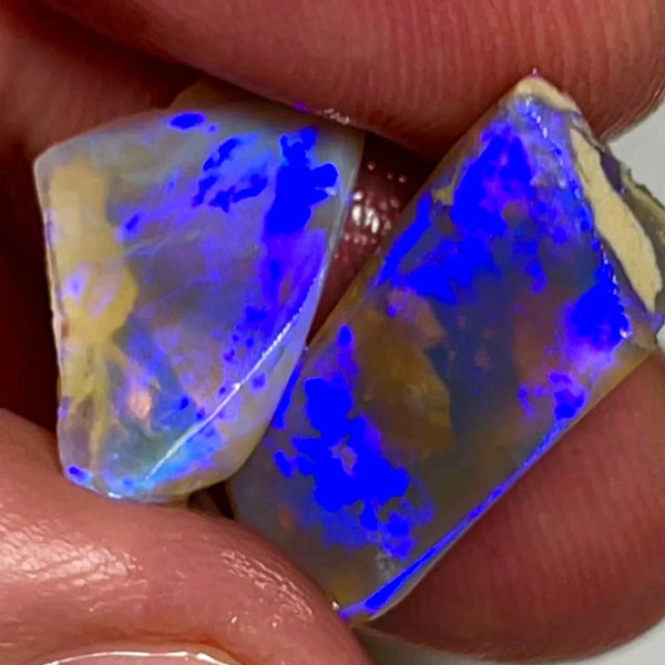 Lightning Ridge Opal Dark Crystal Seam Rough Rubs 12cts Gorgeous Display of Blues 18x9x7 & 13x11x5 mm WAE43