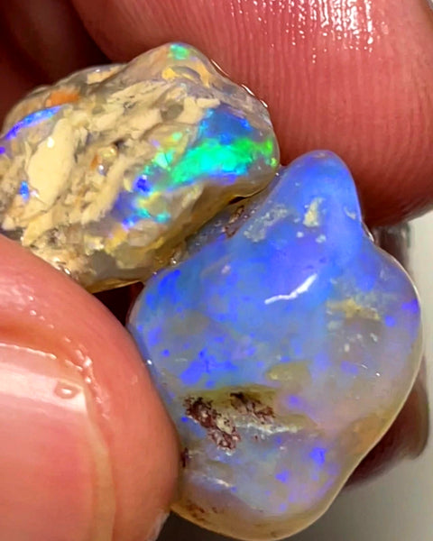 Lightning Ridge 34cts Big Bright knobby Opal rough pair lots of fires showing 22x17x10 & 19x15x9 mm 1128