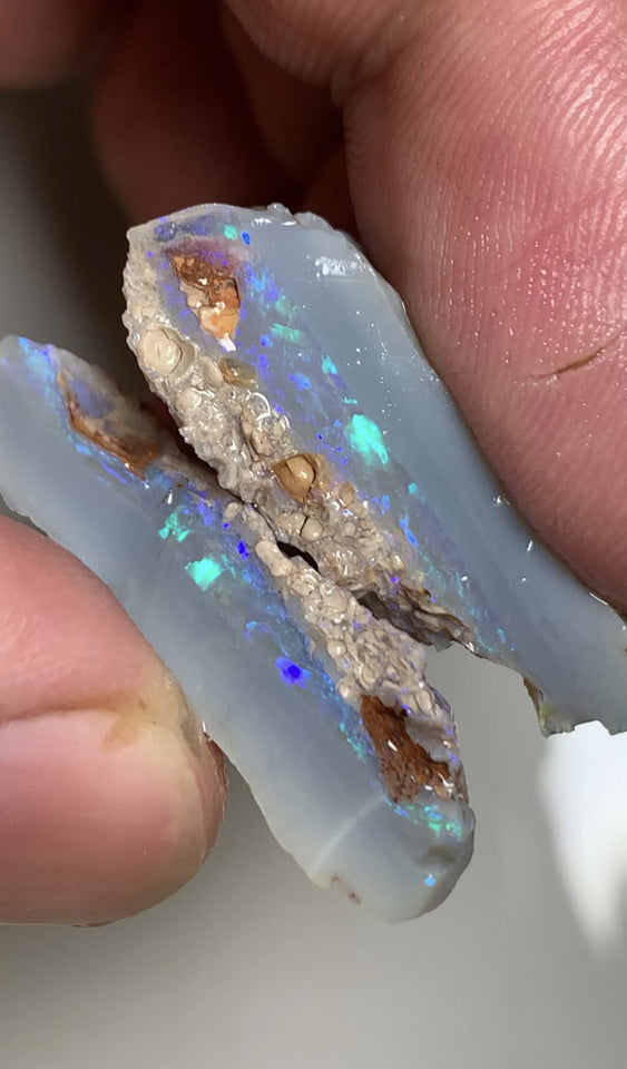 Lightning Ridge Rough Opal Semi Black 40cts Cutters Candy® Thick Seam split pair High Grade Stunning Bright Multifires in stunning bars 33x15x8mm & 30x12x10mm WST40