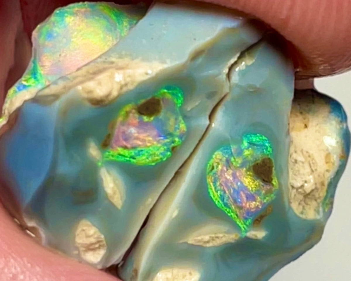 Wow Super exotic looking Knobby opal split rough/rub pair 17.50cts Stunning Pinks throughout these amazing multifires  20x11x11 & 20x14x8mm NSW054