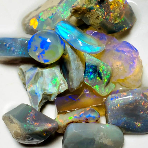 Lightning Ridge Opal Rough n Rub Parcel Dark & Crystal From the Miners Bench® 44cts Bright Multifires 23x9x6mm to 8x7x3mm WSY94