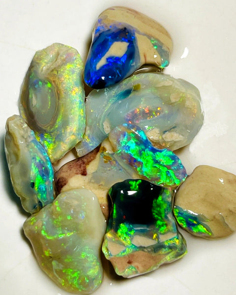 Lightning Ridge Rough Cutters Candy®  Dark & Crystal knobby Opal parcel 36cts Stunning Vivid Bright Multifires & bars 18x11x6mm to 10x7x5mm WAC15