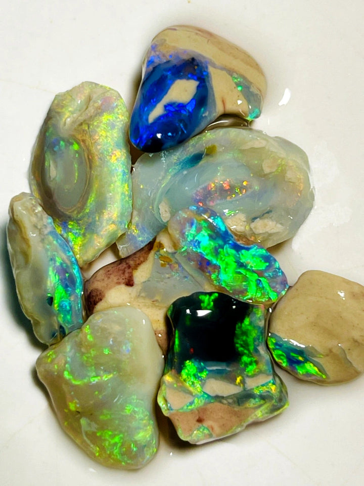 Lightning Ridge Rough Cutters Candy®  Dark & Crystal knobby Opal parcel 36cts Stunning Vivid Bright Multifires & bars 18x11x6mm to 10x7x5mm WAC15