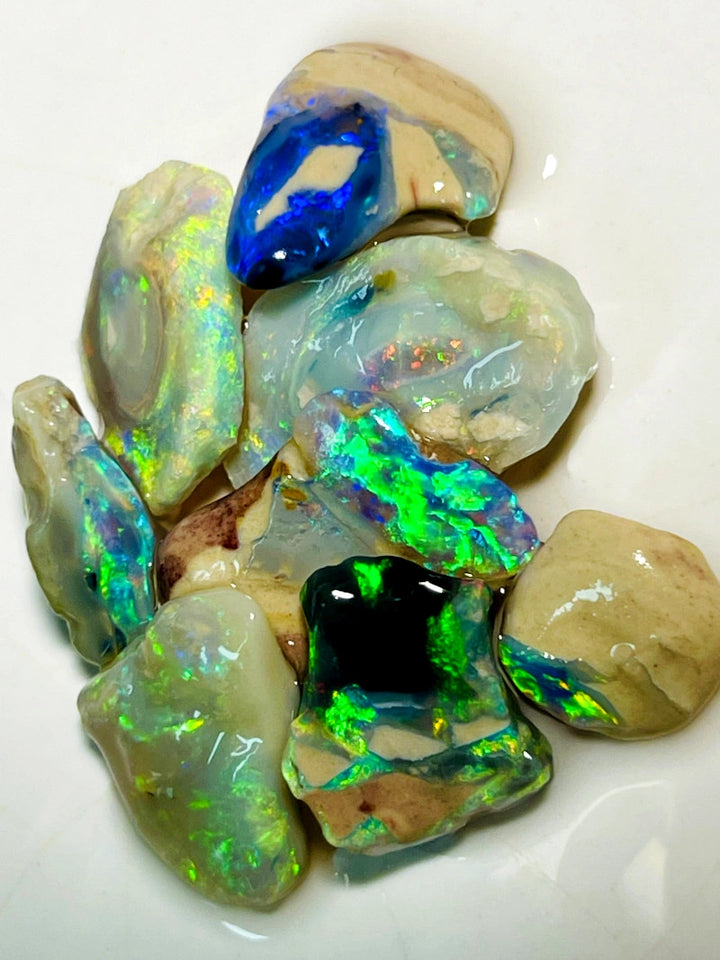 Lightning Ridge Rough Cutters Candy®  Dark & Crystal knobby Opal parcel 36cts Stunning Vivid Bright Multifires & bars 18x11x6mm to 10x7x5mm WAC15